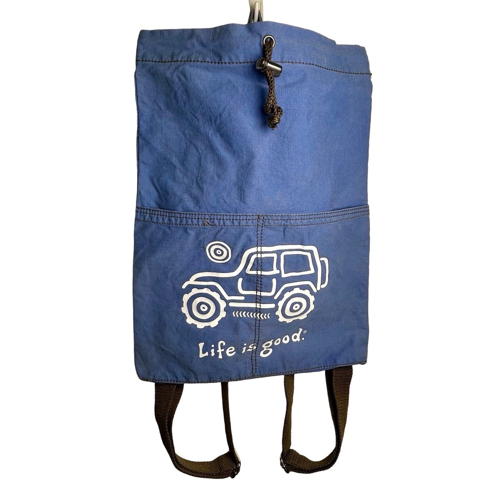 Life is Good Blue Canvas Drawstring Backpack Jeep Graphic Cinch Bag RN109109
